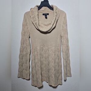 Style & Co. Women Long Sleeves Cowl Neck OX Gold Mettalic Beige Sweater